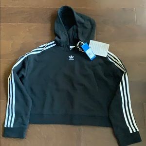 Adidas Black Three Stripe Cropped Hoodie sz M